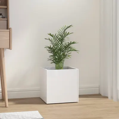 Gossi jardiniera cutie, alb extralucios, 40x40x40 cm, lemn compozit