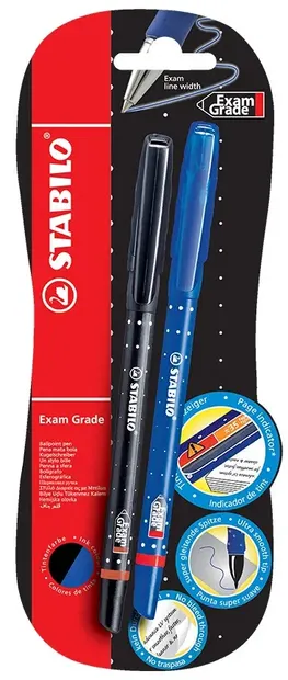 Set de stilouri Stabilo Exam Grade cu scală - M, 2 bucăți, albastru și negru