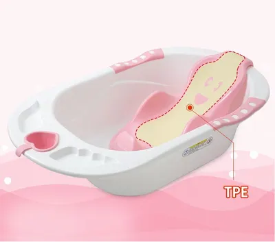 Cadita pentru copii Little Mom Sunny Pink echipata cu manere antiderapante, Dop de scurgere, dimensiune 88 x 51 x 22 cm, si Reductor detasabil ergonomic cu fixare in ventuze inclus