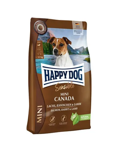 HAPPY DOG Sensible Mini Canada 4kg Hrana uscata caine talie mica, cu somon, miel si iepure