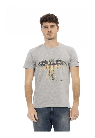 Tricou cu decolteu la baza gatului si imprimeu grafic - Gri