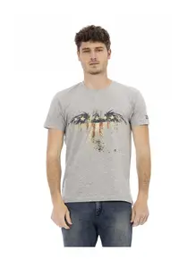 Tricou cu decolteu la baza gatului si imprimeu grafic - Gri