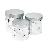 Set 3 cutii rotunde lucioase cu inimi - argintiu