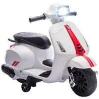 AIYAPLAY Motocicletă Electrică pentru Copii cu Licență Vespa, Baterie Reîncărcabilă 6V, Roți Ajutătoare și Lumini, 2-4 Ani, Albă | Aosom Romania