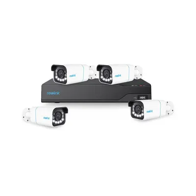 Sistem supraveghere exterior IP basic Reolink KIT-RLK-4EXTIP-8MP-30M-P-M-V2, 4 camere, 8 MP, LED/IR 30 m, 2.7 - 13.5 mm, slot card, microfon, sirena, detectie oameni/vehicule, PoE, HDD 2 TB