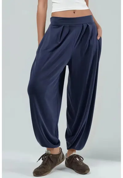 Pantaloni modal/poliester - Albastru inchis