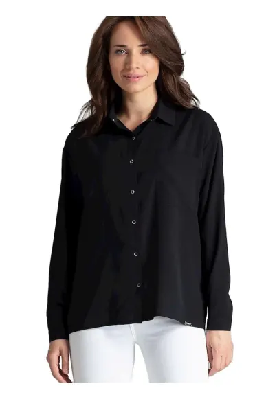 Camasa dama - neagra - cu maneci lungi - buzunar - elastan - poliester - viscoza