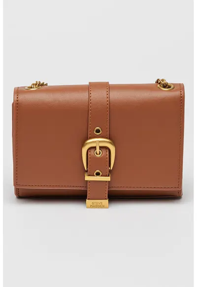 Geanta crossbody de piele ecologica cu bareta de lant - Maro scortisoara