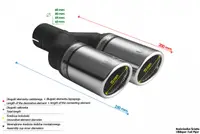 Teava evacuare sport dublu esapament rotund otel inoxidabila diametru 70mm, lungime 200mm, diametru montaj 50mm