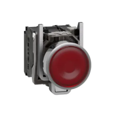 Buton luminos rosu, incastrat complet Ø22 cu revenire cu arc 1NO+1NC 220, 240V