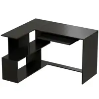 HOMCOM Birou de Colț, 120 x 100 x 76 cm, Birou pentru Calculator în L cu Suport pentru Tastatură, 4 Compartimente Deschise, Negru | Aosom Romania