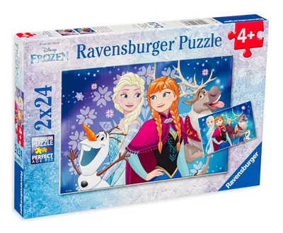 Puzzle Ravensburger din 2 x 24 de piese - Elsa, Anna, Olaf si Sven