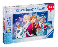 Puzzle Ravensburger din 2 x 24 de piese - Elsa, Anna, Olaf si Sven