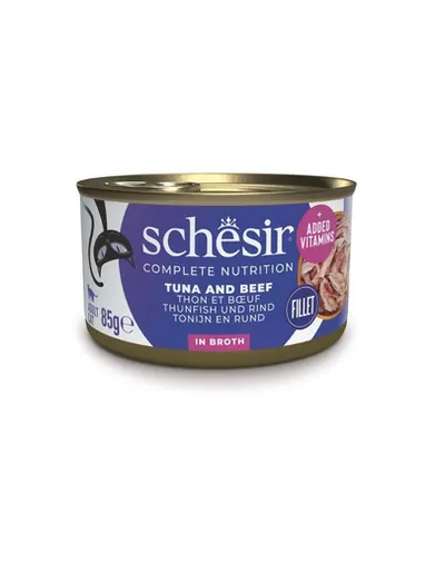 SCHESIR Mancare umeda pisici, cu ton, vita si orez 85 g