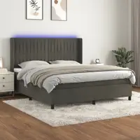 Gossi pat cu arcuri, saltea si led, gri inchis, 160x200 cm, catifea