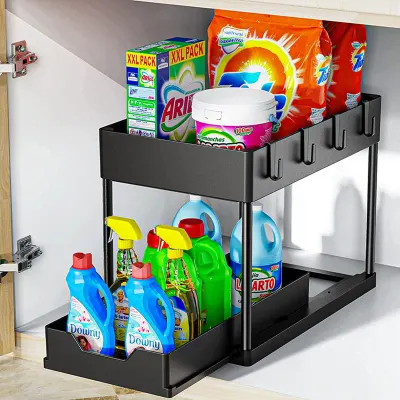 Organizatoar cu Sertar Glisant pentru Dulap - 2 Niveluri, Negru - Default Title
