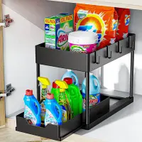 Organizatoar cu Sertar Glisant pentru Dulap - 2 Niveluri, Negru - Default Title