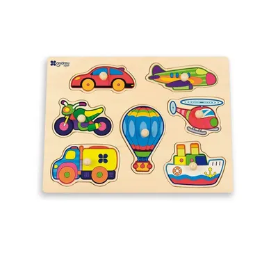 Puzzle din lemn cu manere Andreu toys - Vehicule