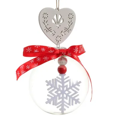 Glob decorativ - Bauble Glass - Felt White Snowflake - Fulg Alb Din Fetru