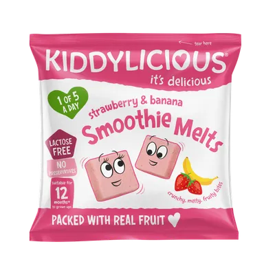 Gustare din bucati de piure de fructe cu capsuni si banane +12 luni, 6g, Kiddylicious