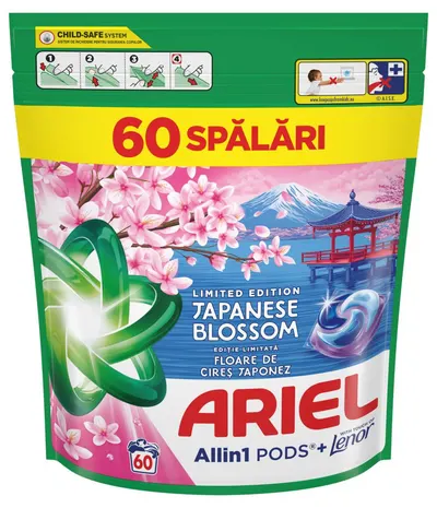Capsule de rufe Ariel - Japanese Blossom, All in One Pods, 60 spălări