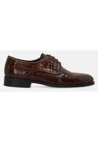 Pantofi derby din piele lacuita cu motiv mock croc -