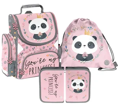 Set 3 în 1 Paso Panda - Princess, ghiozdan, penar și sac de sport