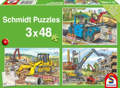 Puzzle pentru copii Schmidt din 3 x 48 piese - La șantier