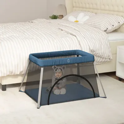 vidaXL Țarc pentru copii cu saltea, bleumarin, pânză textil
