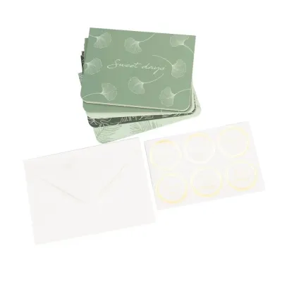 Set 6 felicitări diferite model floral cu text și sticker - verde - Default Title