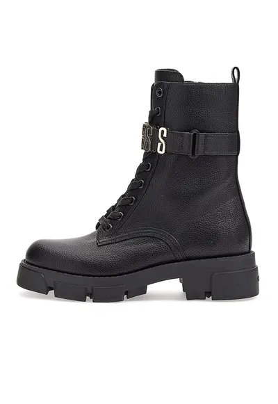 Ghete biker cu logo metalic - Negru