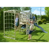 Casuta de gradina grey Lodge cu tobogan, leagan dublu, modul sport si bucatarie
