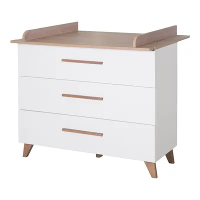 Comodă de copii albă/în culoare naturală joasă cu aspect de lemn de stejar cu masă de schimbat 110x98 cm – Roba
