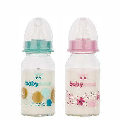 Biberon din sticla decorat 0-24 luni, 44606, Baby Nova | 120 ml