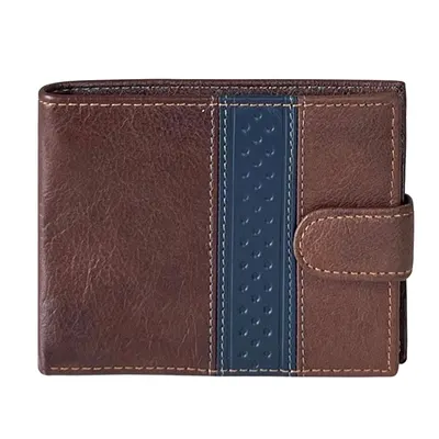 Portofel Barbati, Piele Naturala, Inchidere Capsa, Insertie Bleumarin, Maro/Gri/Bleumarin Engros