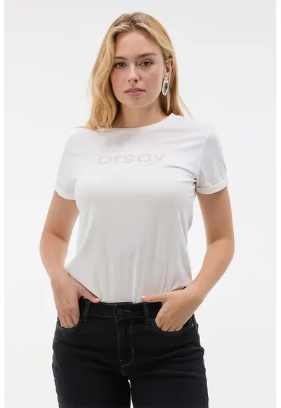 Tricou de bumbac cu logo - Alb