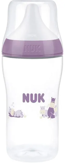 Biberon cu tetină din silicon NUK Perfect Match - 260 ml, mărimea M, Hipopotam, roz