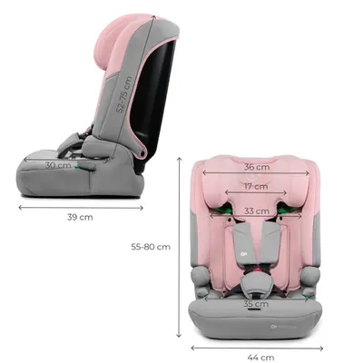 Scaun auto pentru copii Kinderkraft Comfy Pink, 75-150 cm, i-size, tetiera reglabila, SPS, spatar reglabil si detasabil