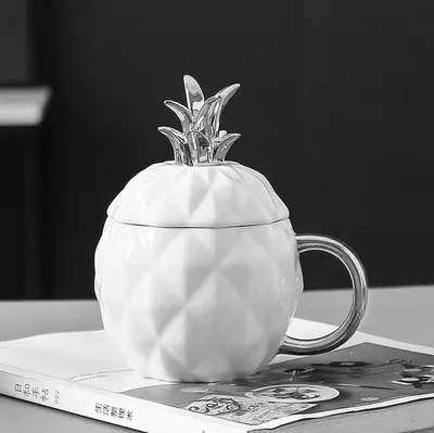 Pahar cu capac Morello - Ananas, cu linguriță, 430 ml, Silver/White