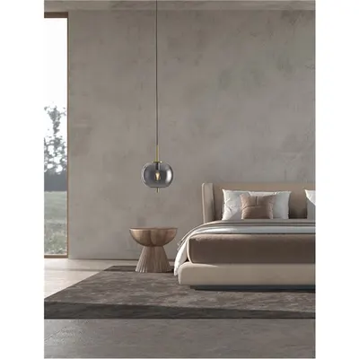 Lampa suspendata LATO Alama aurie Metal & Fumuriu Sticla Negru Fabric Wire LED E27 1x12W 230V IP20 Fara bec Inaltime ajustabila