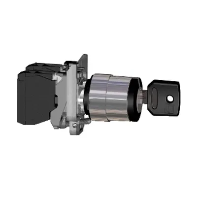 Selector Negru cu Cheie Ø 22, 2 Pozitii 90°, Fixe, 1 Nd, Atex