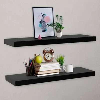 vidaXL Rafturi de perete suspendate, 2 buc., negru, 120 x 20 x 3,8 cm