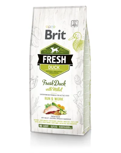 BRIT Fresh Active Run&Work Hrana uscata pentru caini, cu rata si mei 2,5 kg