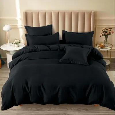 Lenjerie pat dublu cu ELASTIC, Finet, 6 piese, Negru
