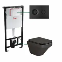 Set vas wc suspendat negru mat,rimless, Foglia Bristol si rezervor incastrat cu clapeta de actionare negru mat, Alcadrain