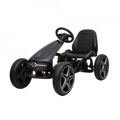 Kart cu pedale pentru copii Novokids Mercedes Benz Kart Pro Negru, cu claxon si melodii, structura metalica, frana de mana, functie freewheel, scaun ajustabil, mers cu spatele