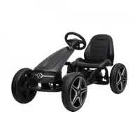 Kart cu pedale pentru copii Novokids Mercedes Benz Kart Pro Negru, cu claxon si melodii, structura metalica, frana de mana, functie freewheel, scaun ajustabil, mers cu spatele