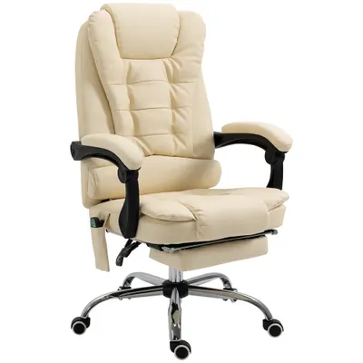 Vinsetto Fotoliu Pivotant și Ergonomic cu Masaj, Înălțime Reglabilă, 6 Puncte de Vibrație, 65x160x104 cm, Crem | Aosom Romania