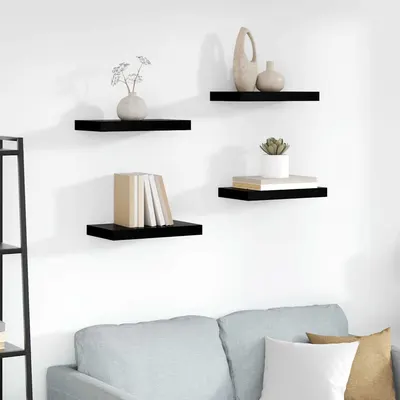 vidaXL Rafturi de perete, 4 buc., negru extralucios, 40x23,5x3,8 cm, MDF
