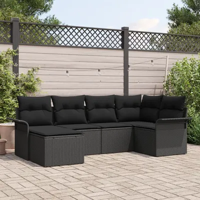 Gossi set de canapea de gradina cu 6 piese si perne din ratan sintetic negru, Gossi canapea de gradina cu doua locuri cu depozitare si perne din ratan sintetic negru